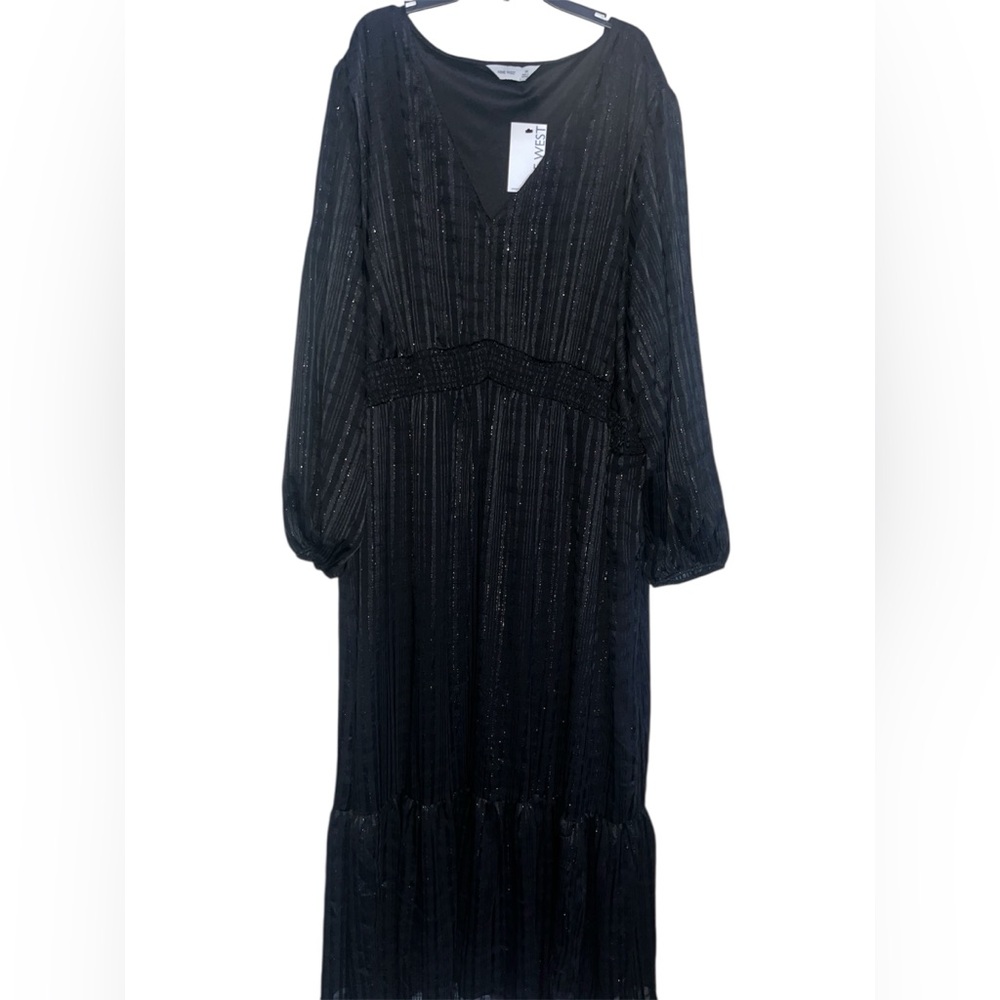 Nine West Black V-Neck Long Sleeve Midi Dress